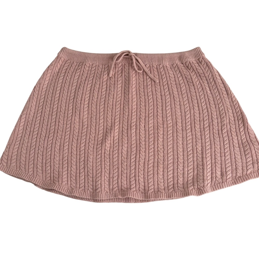 Kit + Sky Pink Cable Knit Mini Skirt Drawstring Waist Preppy Soft Girl Feminine